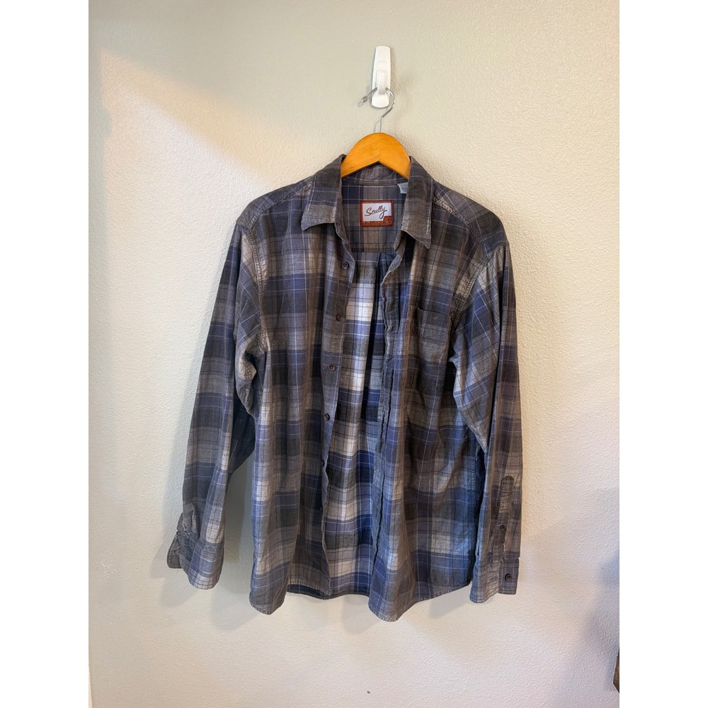 Scully Plaid Button Down Shirt Mens‎ Lg Blue Grey Textured Cotton Western